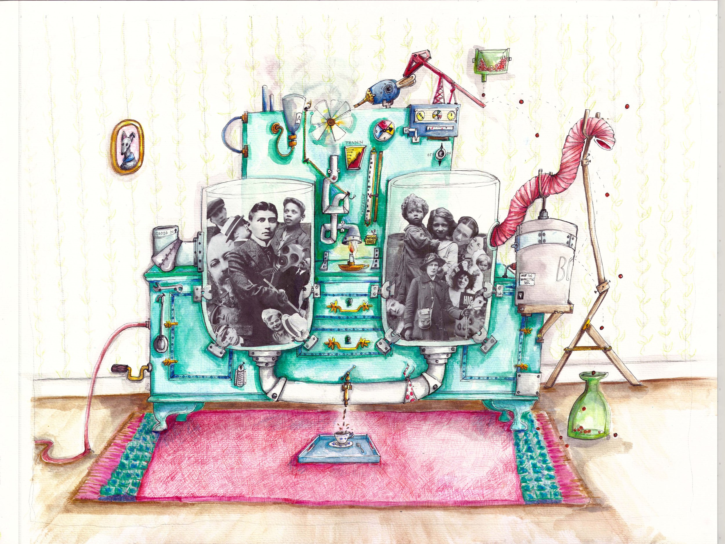 An early teas-made machine. In homage to Heath Robinson.