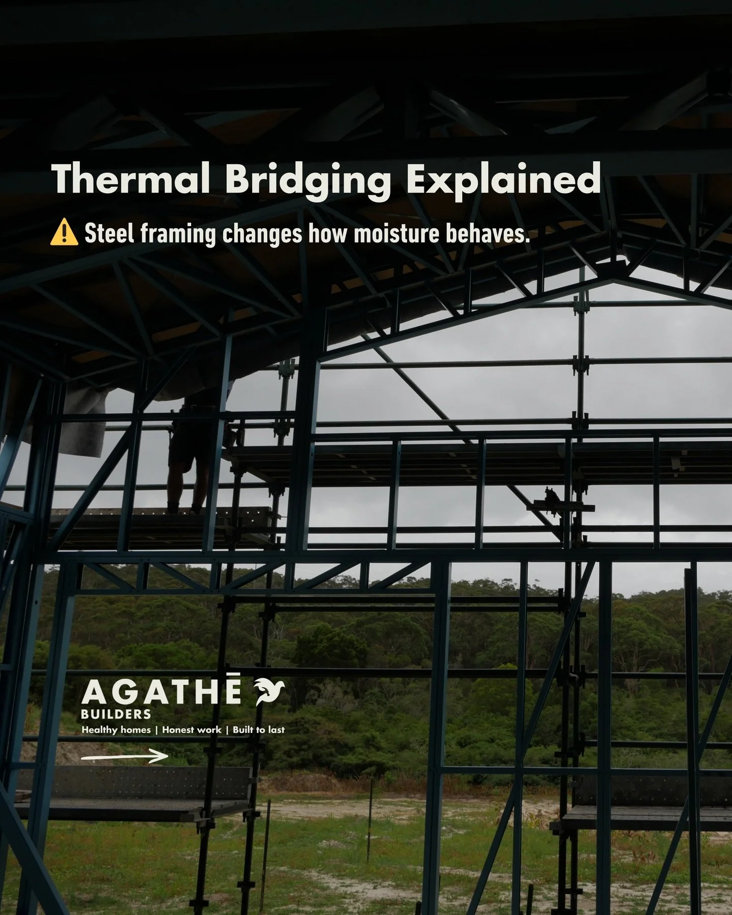 Steel framing changes how a home behaves.
Not just structurally &mdash; thermally. Steel conducts heat far more than timber. That means parts of your wall can become significantly colder than the materials around them. When warm indoor air meets thos