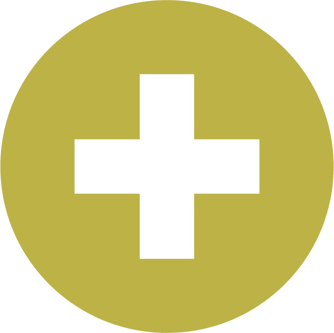 A green circular button with a white medical cross in the center.