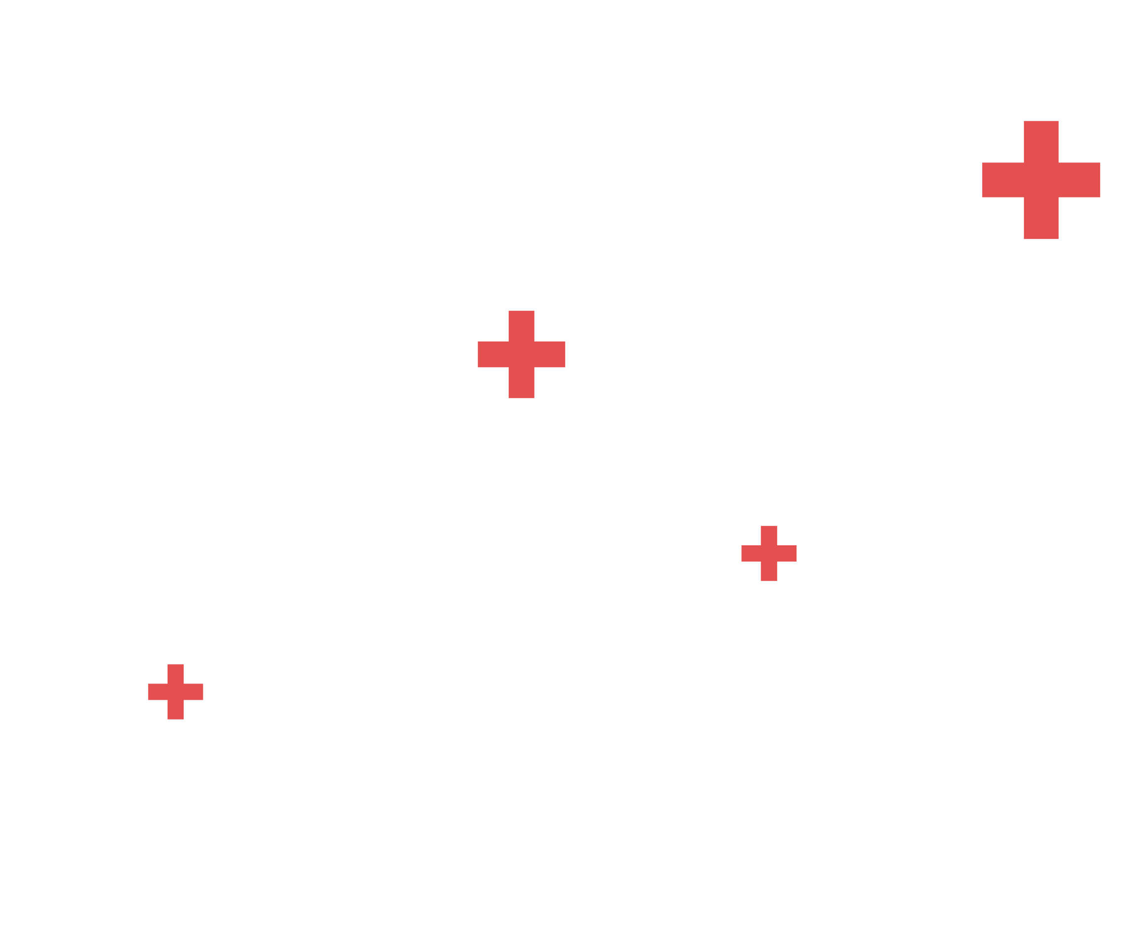 A line graph with a black background showing an upward trend, with five red crosses on white circles indicating data points, and a small inset box with a red cross on a white background.