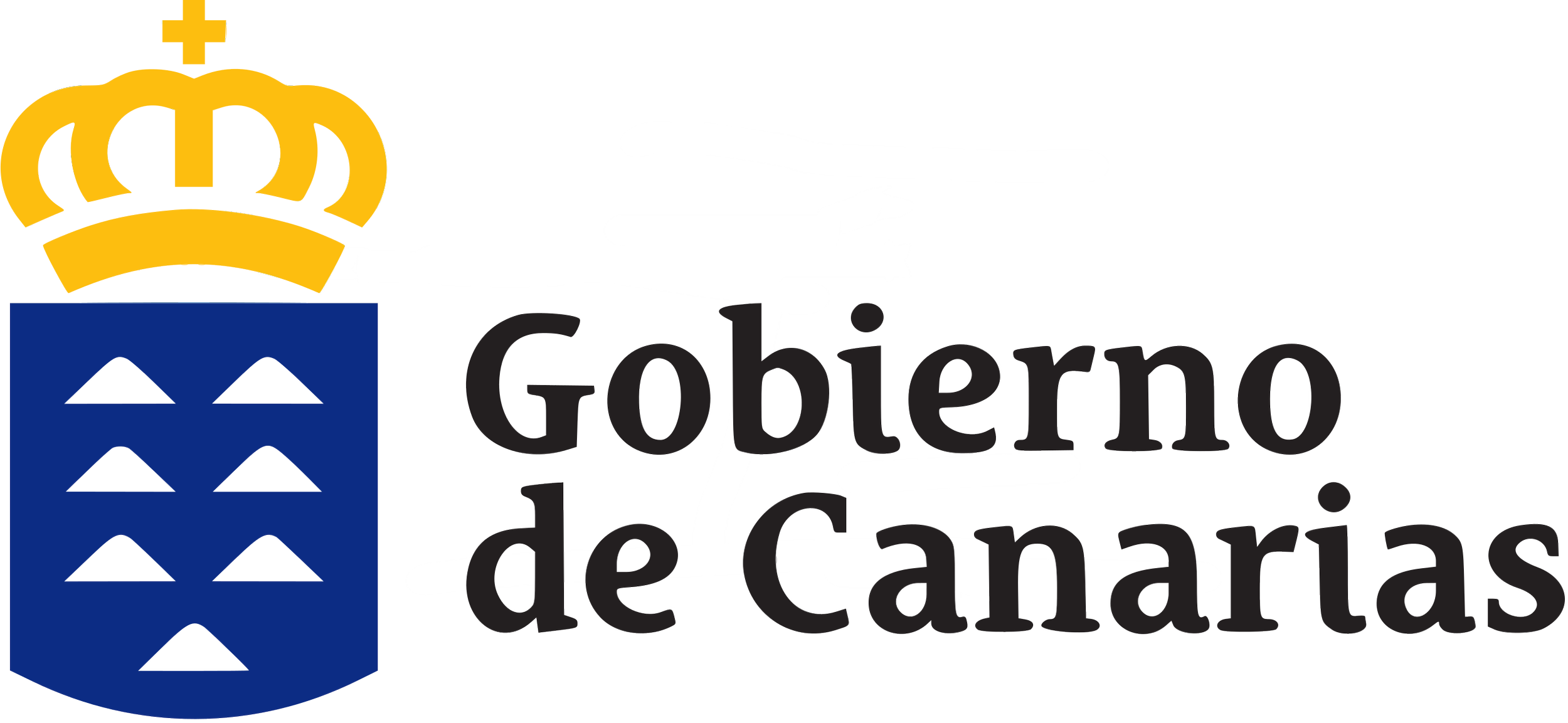 Logo for the government of Canary Islands featuring a stylized crown, a blue and white shield with triangles, and the words 'Gobierno de Canarias'.