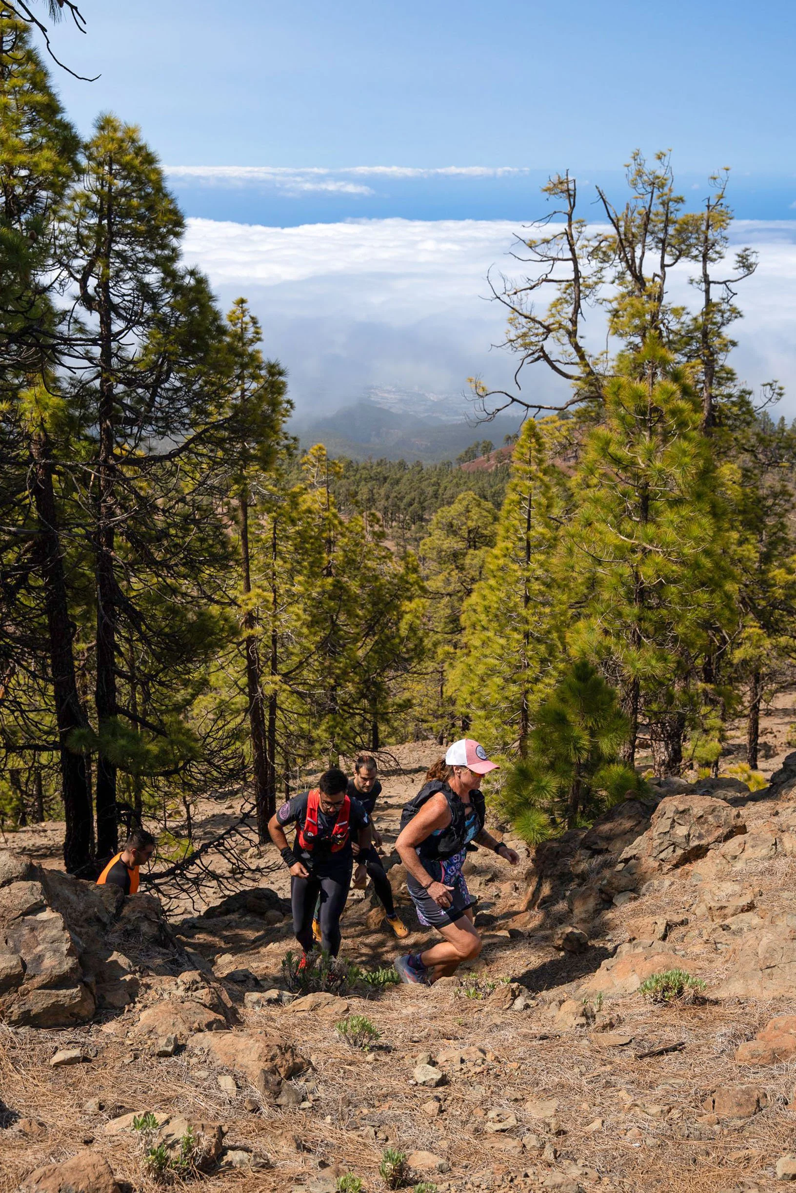 Leanne Rive trail running up Tenerife with clients