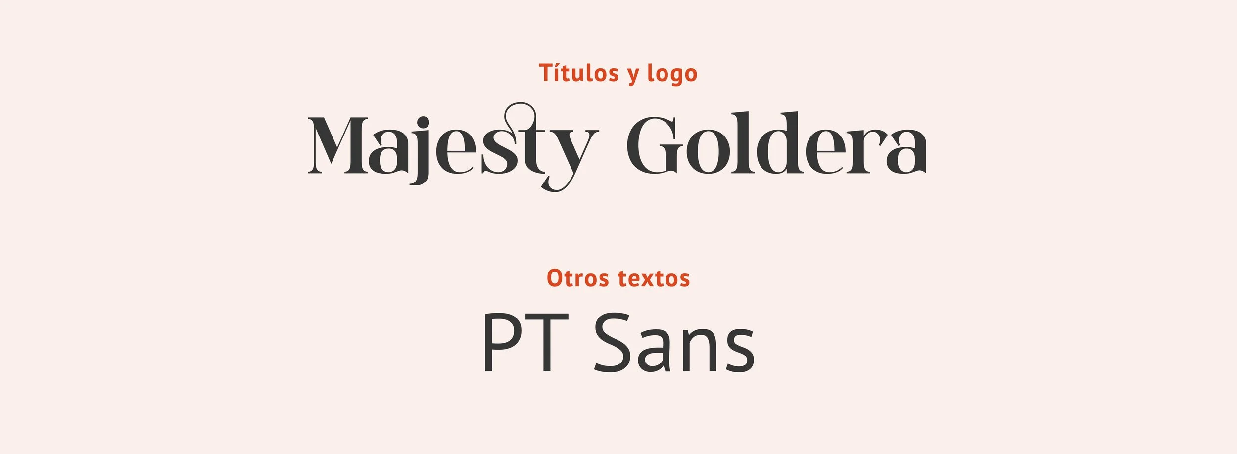 Muestra de las tipografías Majesty Goldera y PT Sans para valorar la diferencia de sus formas visualmente.