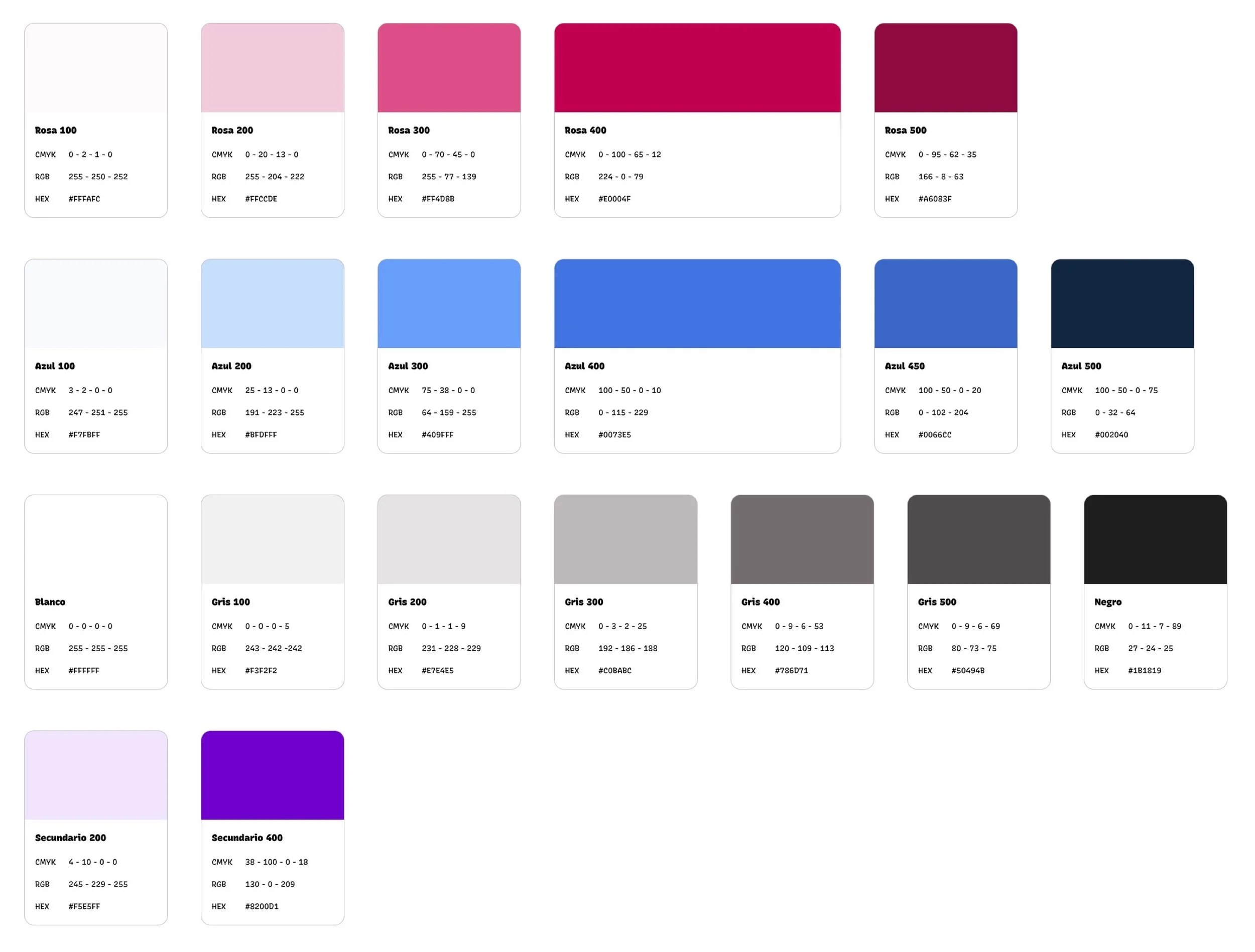 Lista de colores propuestos para la Asociación Sexualidad y Discapacidad.