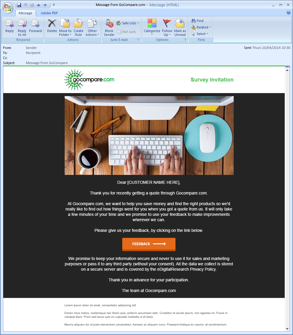 Email design for Gocompare.com. Graphic designer in Southampton.