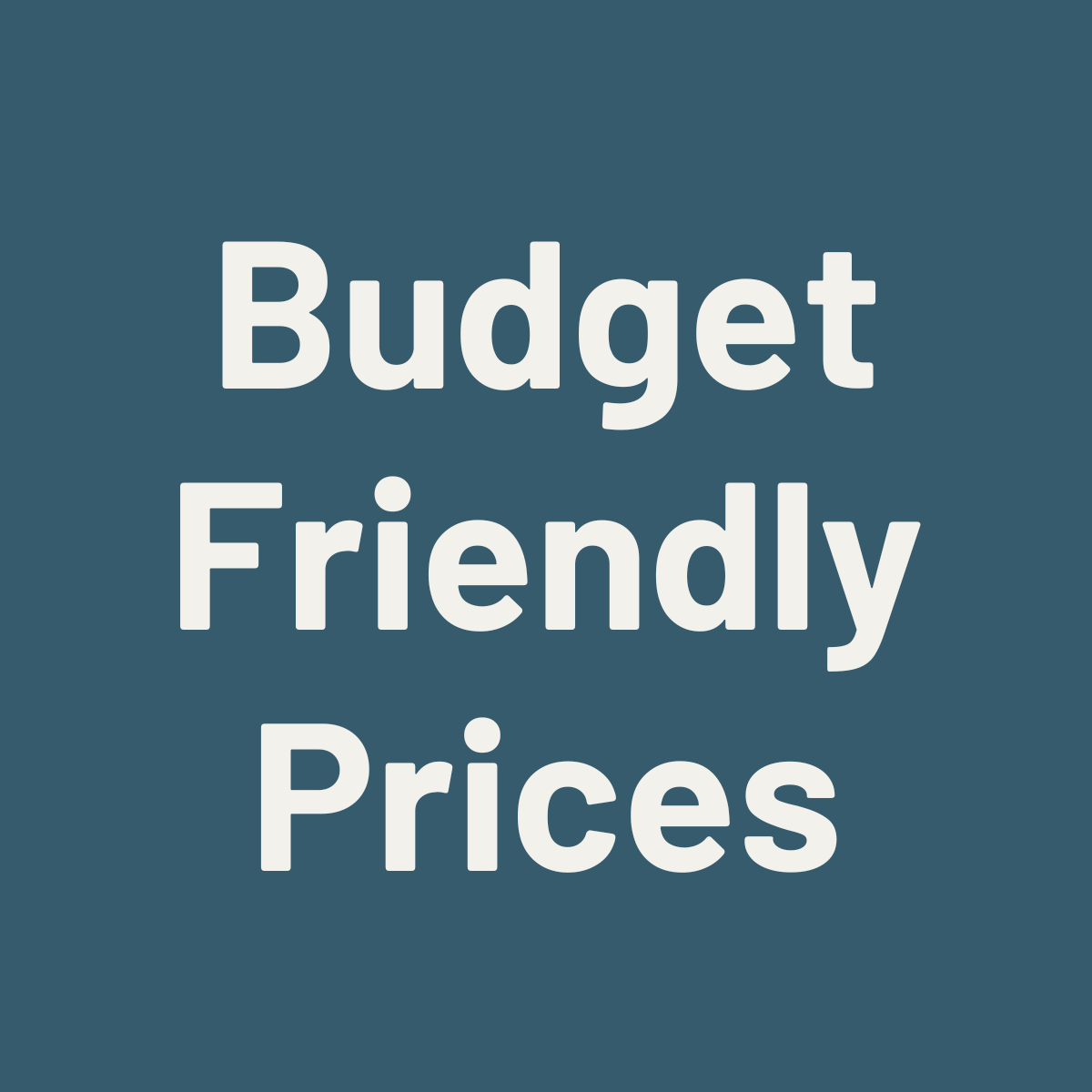 A blue background with white text that says "Budget Friendly Prices."