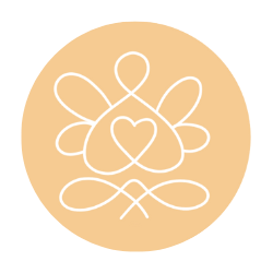Line drawing of a heart with wings and a small heart in the center, on a beige background.