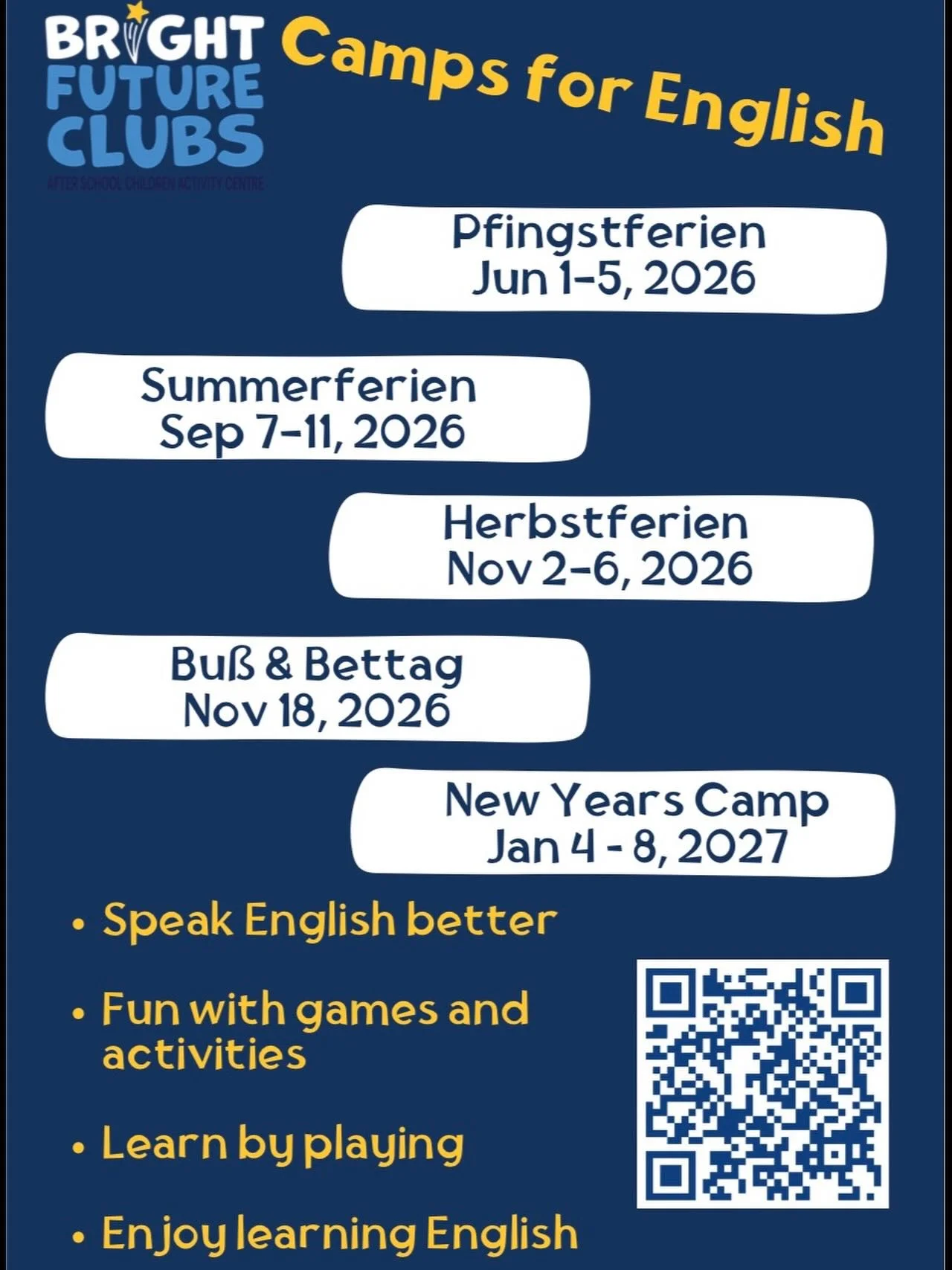 Our camps are designed to speak speak speak&hellip; the children will emerge themselves in English through games, activities and songs. When you walk through our doors they enter a full English world! Join us for Camps! #englischf&uuml;rkinder #brigh