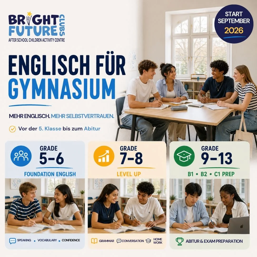 📚✨ Exciting News ✨📚

We are thrilled to announce that Bright Future Clubs is now offering English classes for Gymnasium students! 🎉

Our program is designed to help students strengthen their language skills, boost confidence in speaking and writin