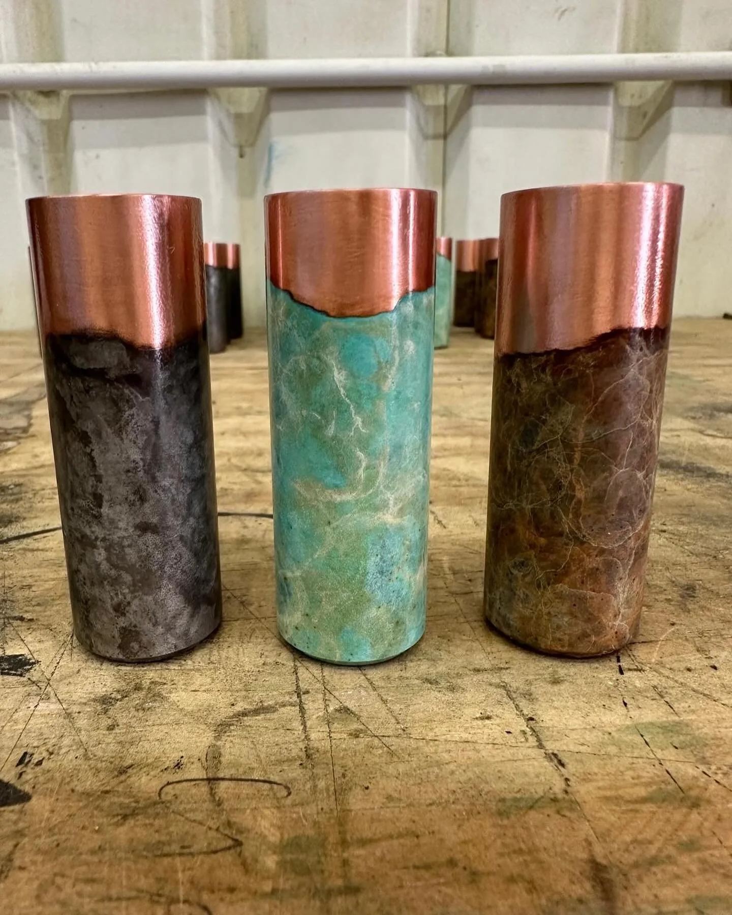 Progress shots to finished product

@alicemadethis brief was for these copper pipes to highlight Chile&rsquo;s diverse landscape - Semi arid, mid Mediterranean and cool oceanic south.

Half of the pipes were sandblasted, and patina was applied to cap