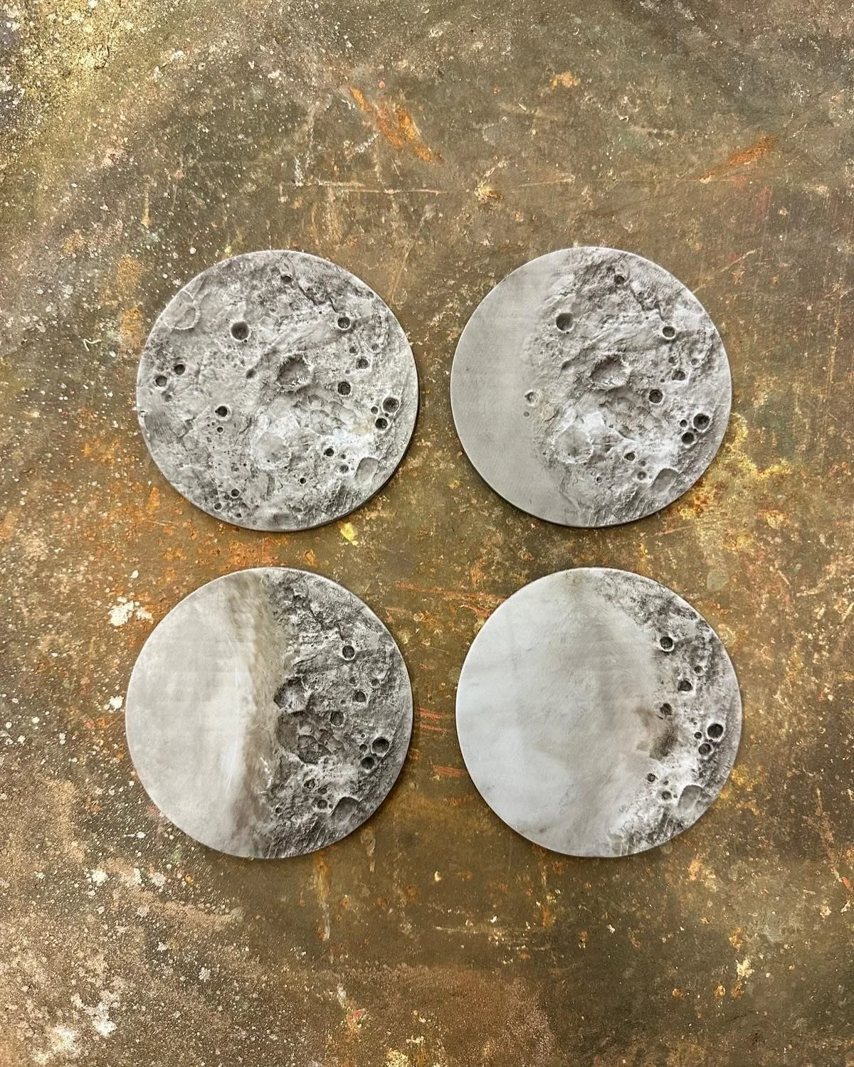 We&rsquo;re finally ready to cast our new patina sample plates as a joint project with South London Foundry. 

Been thinking about these moons for years - imagining how different patinas will appear on the textures.

Thanks to Jaq for the design and 
