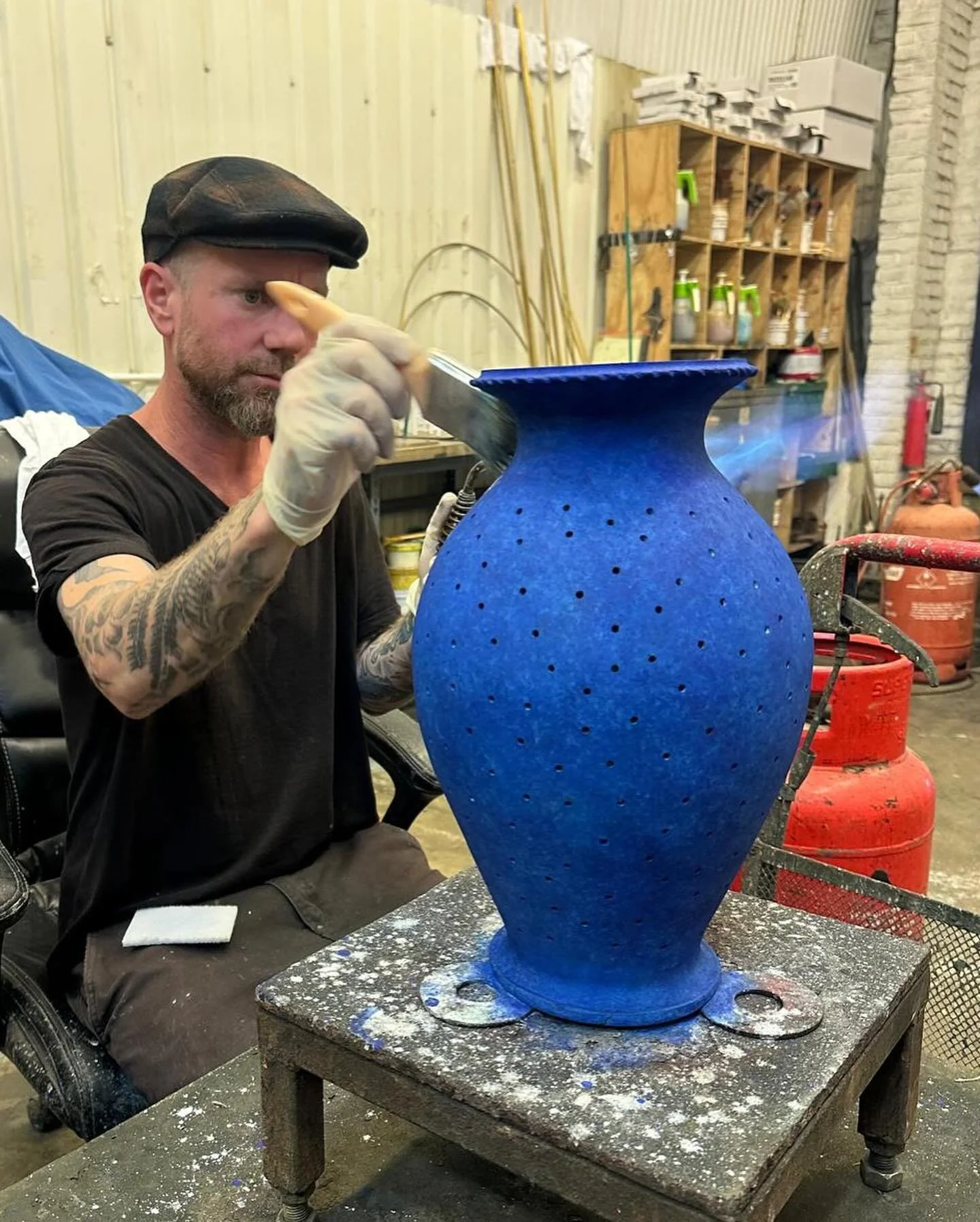 Progress shots of Matt working on the patina for @eelko_moorer &lsquo;s Jungle Bronze.

(See previous post for the finished piece)