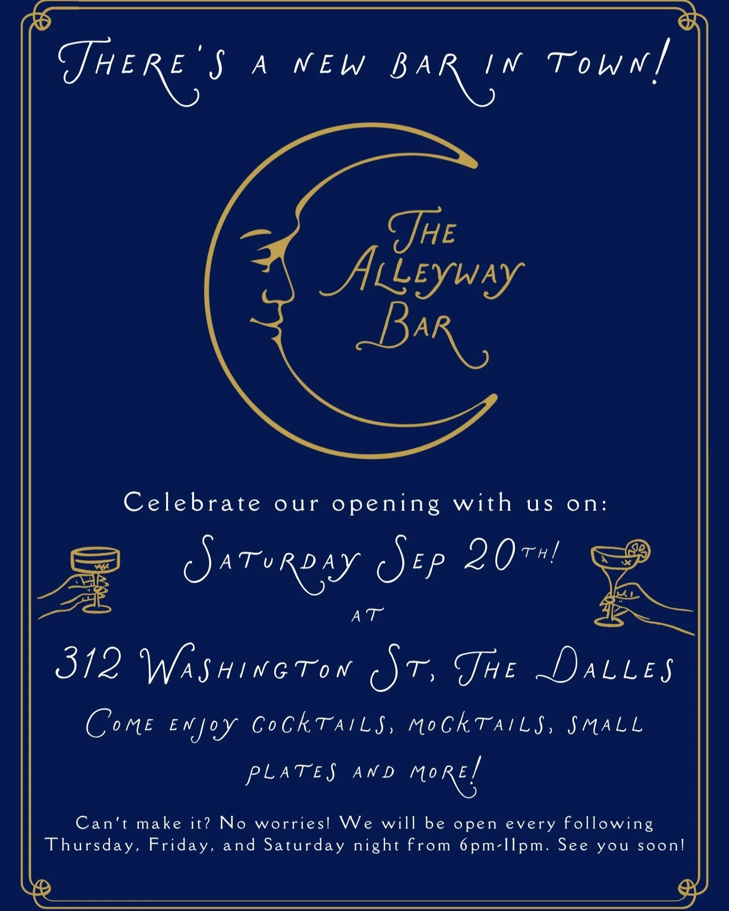 Come celebrate with us! 🌟🎉

#event #events #eventsnearme #party #cocktails #mocktails #snacks #thedalles #thedallesoregon #thealleywaybar #drinks #columbiagorge #columbiarivergorge