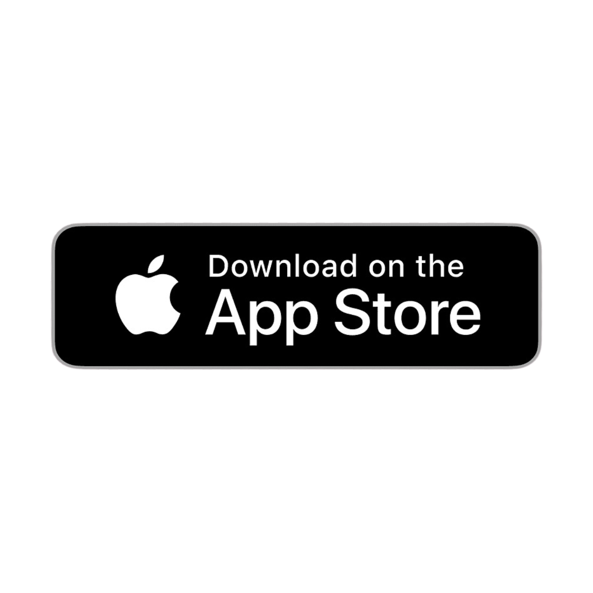 Black download button with Apple logo and text that says 'Download on the App Store'.