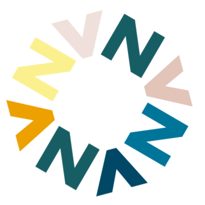 Colorful abstract geometric design with overlapping shapes and lines in various shades of yellow, pink, teal, blue, and orange.