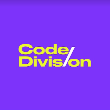 Code Division logo with yellow text on purple background.