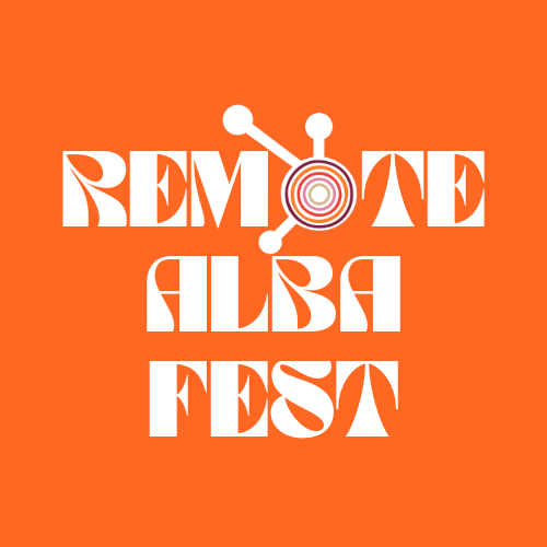 Remind Alba Fest logo with white text and a graphic of interconnected circles on an orange background.