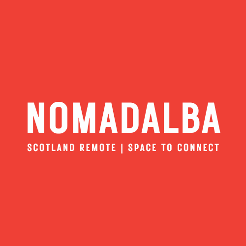 Red background with white text that says NomadAlba Scotland Remote | Space to Connect.