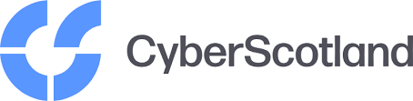 CyberScotland logo with a stylized blue map outline and grey text.