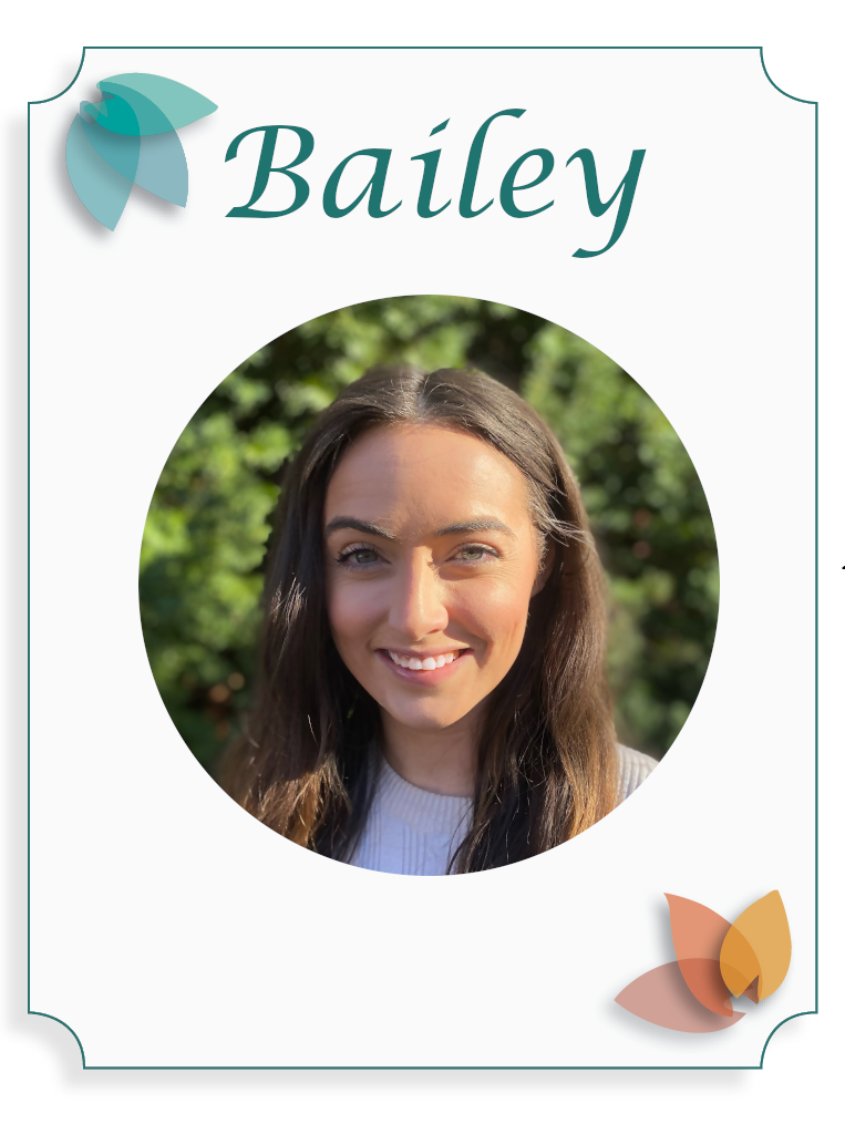 ID badge with the name Bailey and a photo of a smiling woman with long brown hair outdoors.