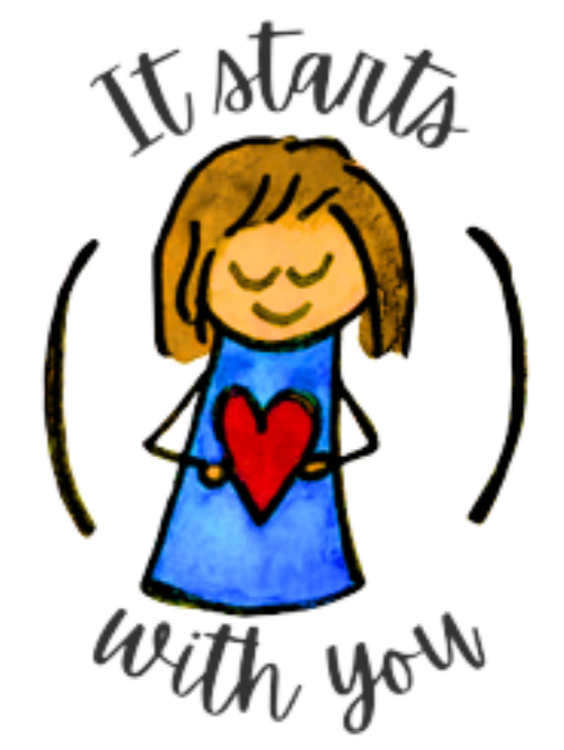 A cartoon girl with long brown hair and a blue dress holding a red heart, with the words 'ladies' at the top and 'with you' at the bottom.