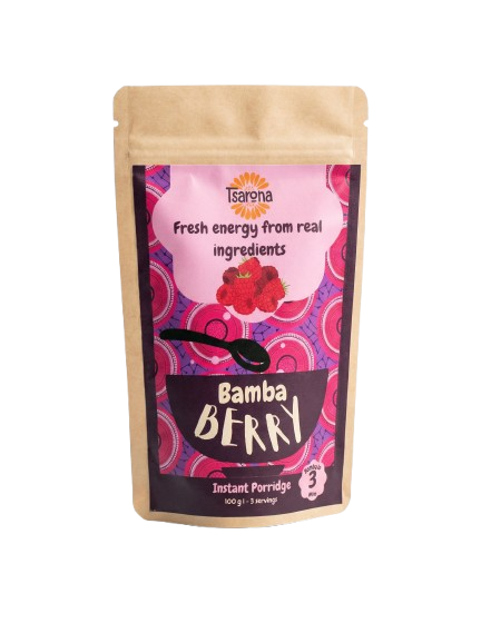 Tsarona Bamba Banana instant porridge 100g pouch — vegan African breakfast porridge ready in 3 minutes, 3 servings