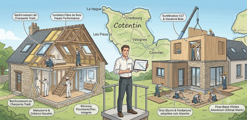 Agrandir sa maison dans le Cotentin : Aménagement de combles et extensions tous corps d'état