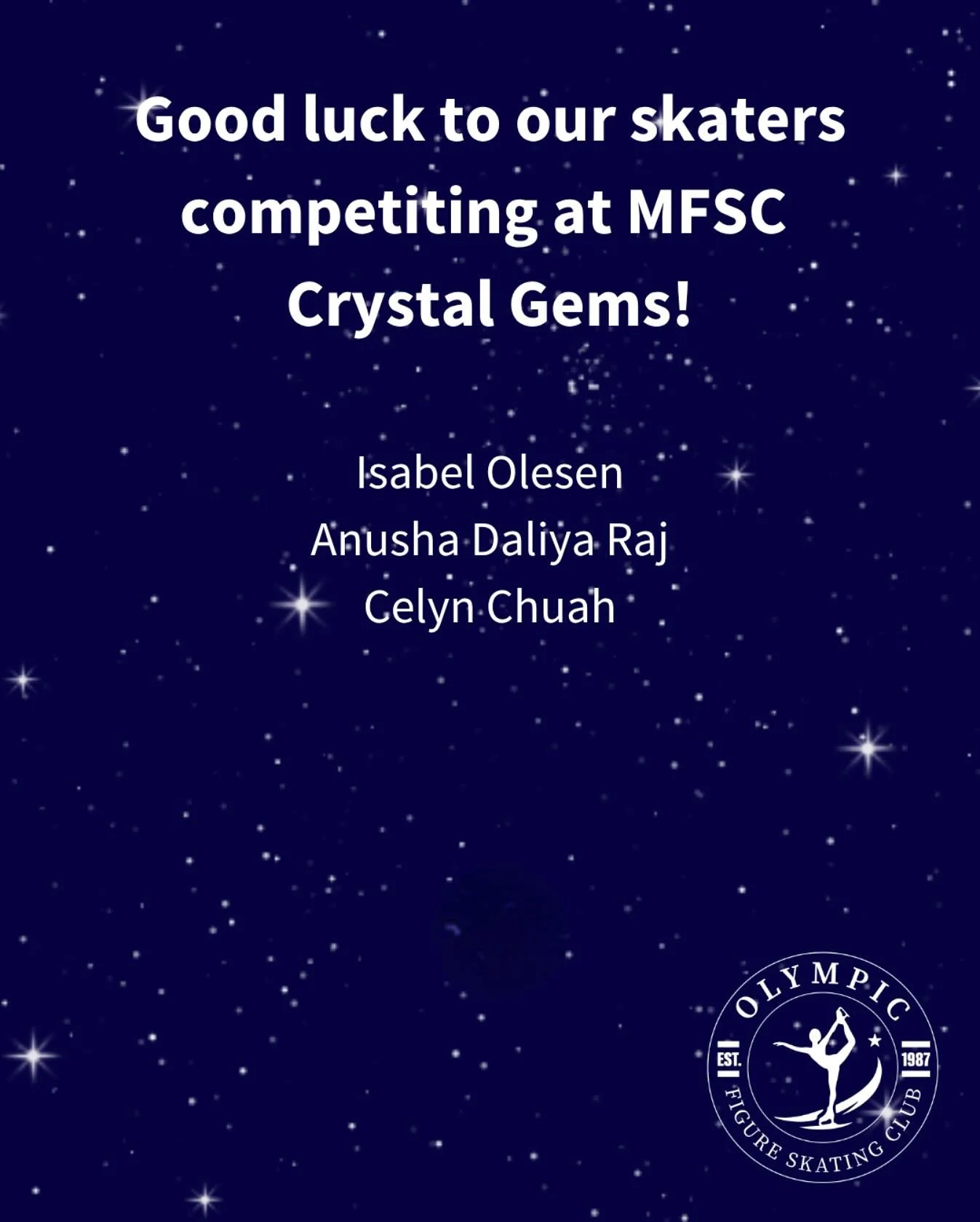 Good luck to our skaters competing tomorrow at Crystal Gems 🤍⛸️🎉 #ofsc#olympicfigureskatingclub#iceskating#figureskating