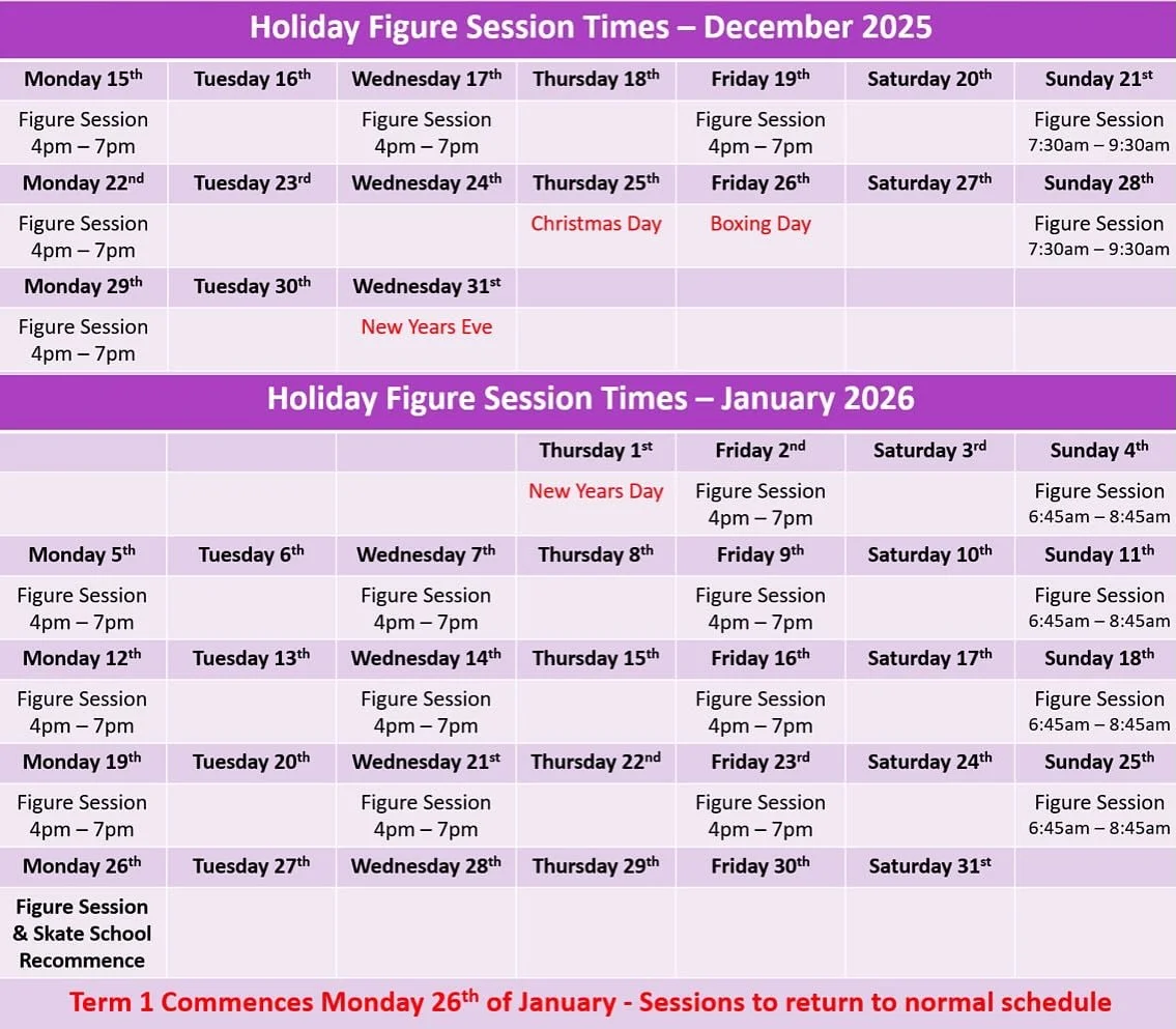 Skaters please take note of the new figure skating session times for December- January ⛸️⛸️ @oisc_figure_skating