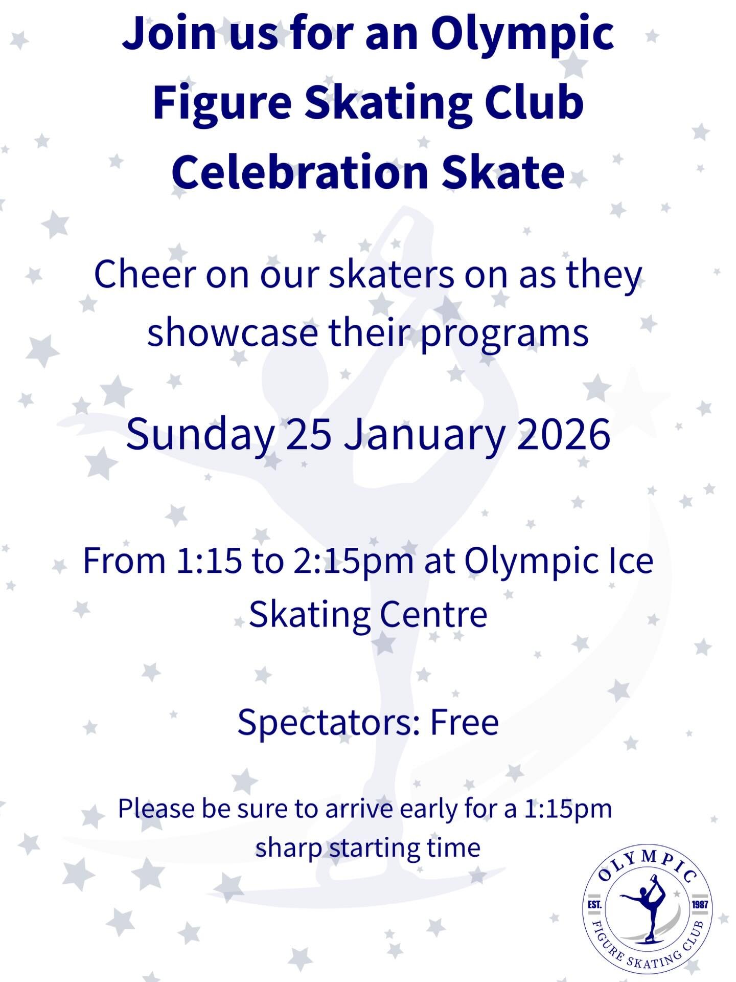 ✨We&rsquo;re hosting a Celebration Skate on Sunday 25 Jan⛸️ Skaters keep an eye on your emails for more info! ✨⛸️