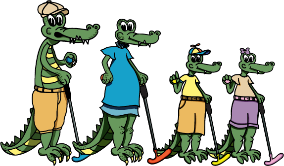 Sea Island Mini Golf gator family illustration