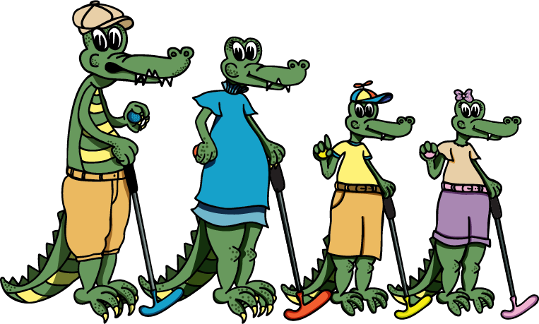 Sea Island Mini Golf Gator family illustration