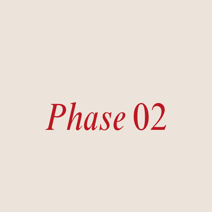 Text on a beige background reading 'Phase 02' in red font.