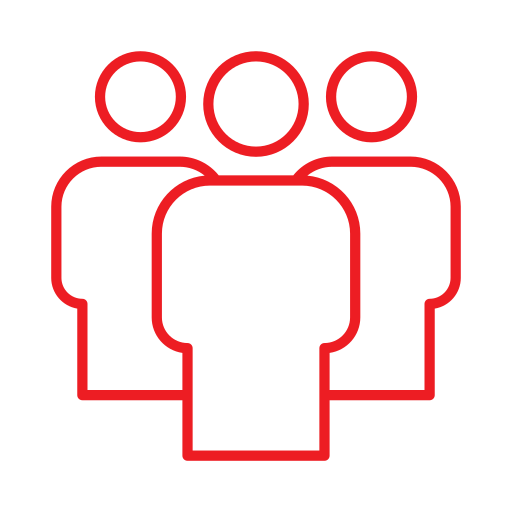 Outline of four people connected together in a network, representing teamwork or collaboration.