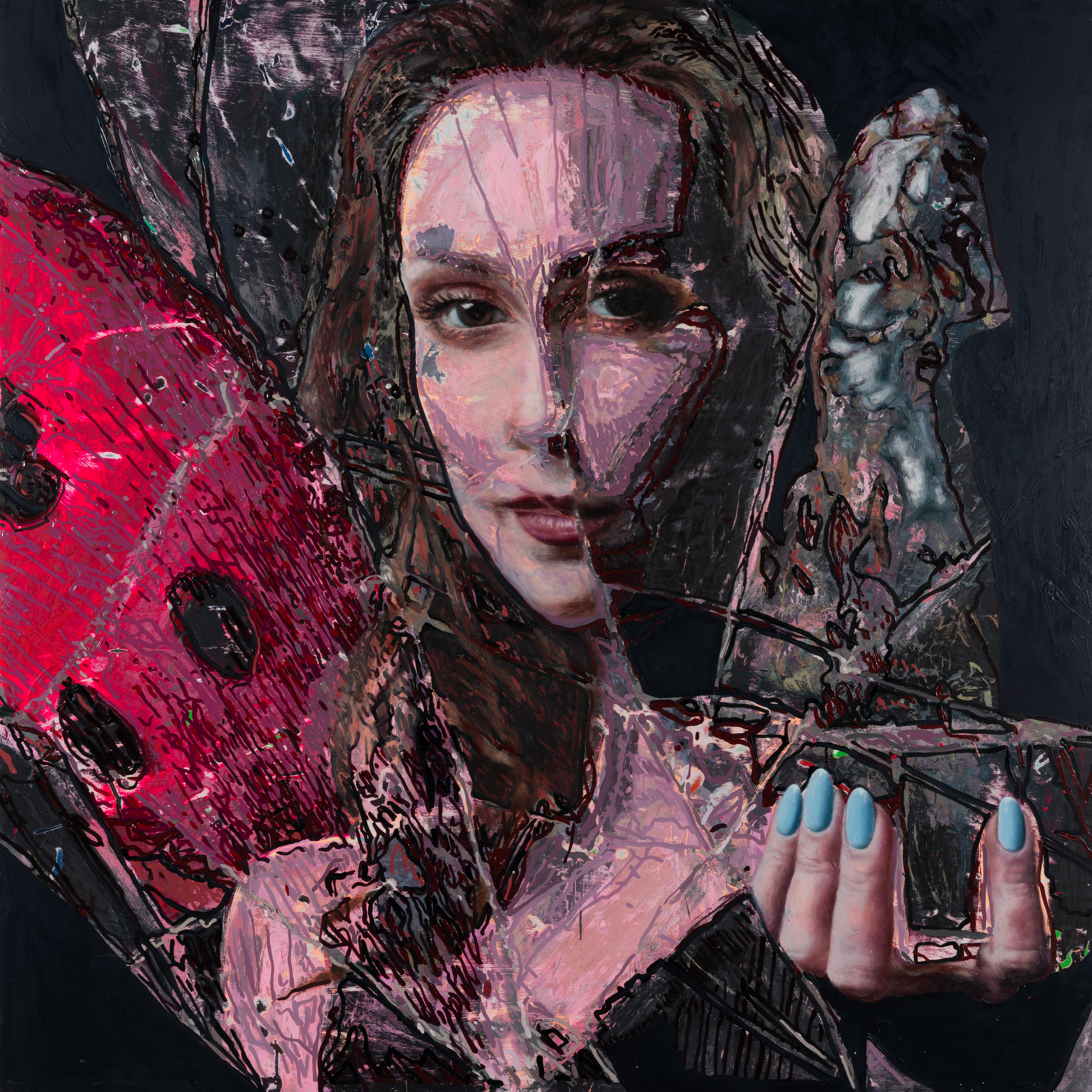 M with Scupture - 2024 - Oil and Acrylic on Panel - 122cm x 122cm