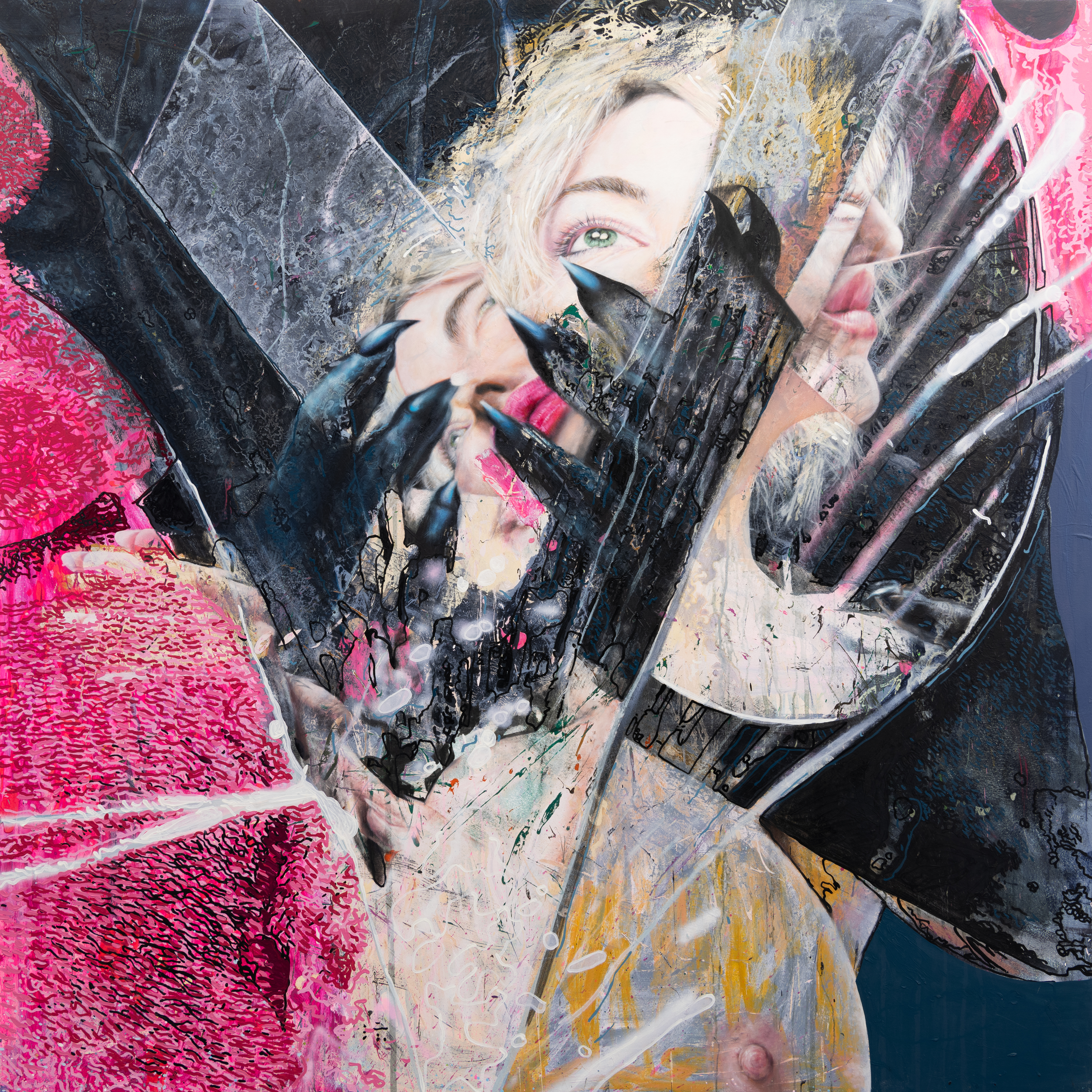 E with Claws - 2024 - Oil and Acrylic on Panel - 183cm x 183cm