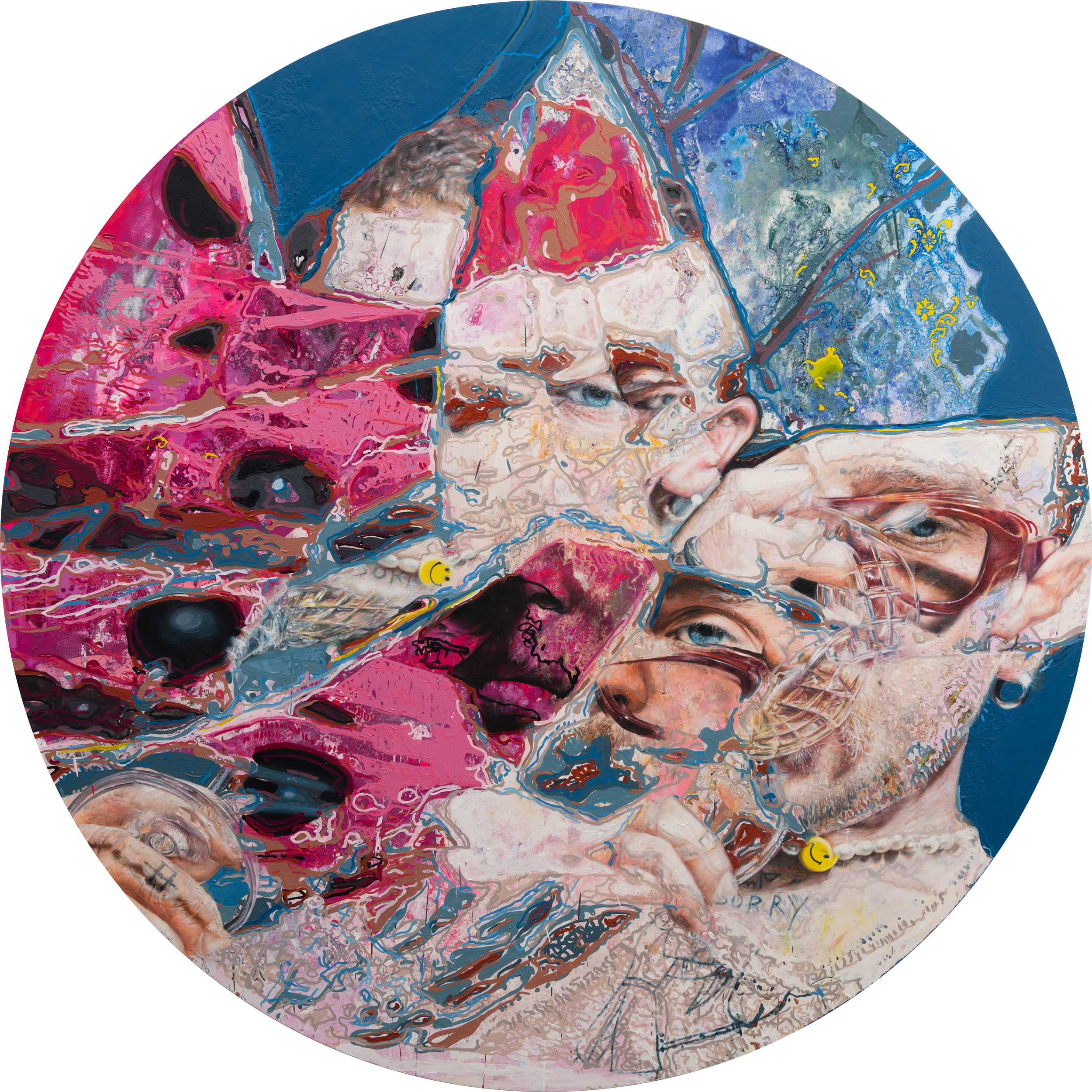F with Glass - 2024 - Oil and Acrylic on Panel - 183cm Tondo