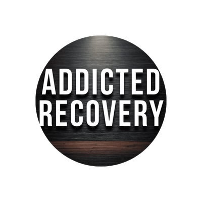 Logo with the words 'Addicted Recovery' over a textured dark background.