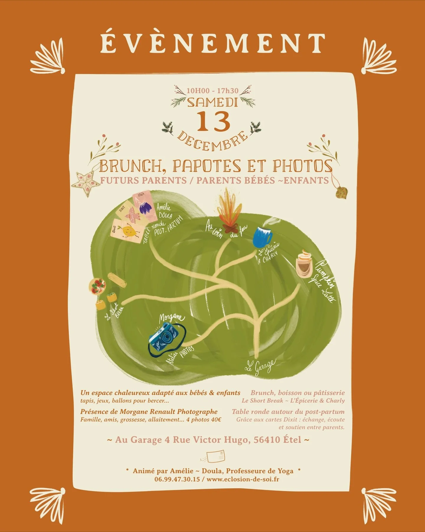 Hey 🤗, 

Pour le mois de d&eacute;cembre le petit-d&eacute;jeuner futurs parents, parents b&eacute;b&eacute;s ~ enfants se transforment en Brunch, papotes &amp; photos ✨

&Eacute;v&egrave;nement &agrave; partager autour de vous !
Hop, on s&egrave;me