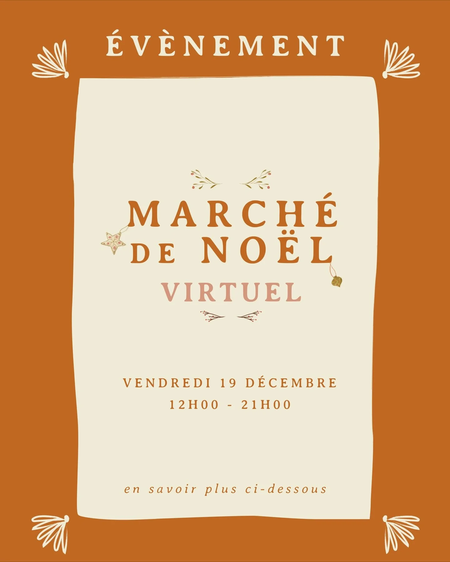 March&eacute; de No&euml;l virtuel

📍 Sur Instagram en STORY &ndash; @eclosion.de.soi
🗓 Vendredi 19 d&eacute;cembre 🕛 De 12h00 &agrave; 21h00

&Agrave; partir de 12h, tu retrouveras en story les diff&eacute;rents produits &agrave; la vente. Pour c