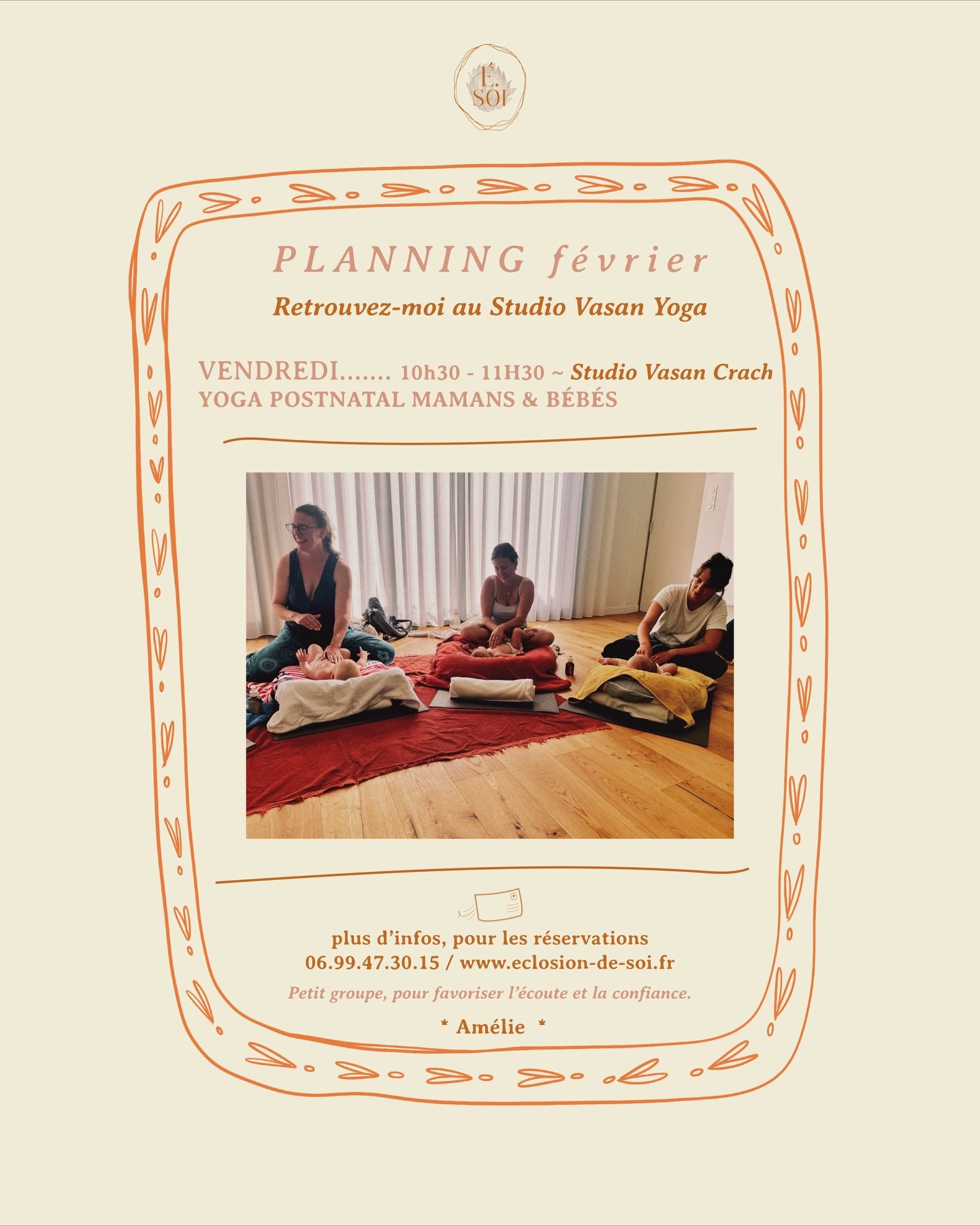 Le vendredi de 10h30 &agrave; 11h30 c&rsquo;est yoga postnatal mamans b&eacute;b&eacute;s ou mamans seules. 

Chez @studiovasanyoga 

Pour r&eacute;server votre tapis un message en priv&eacute;.

Plus d&rsquo;infos par ici : https://www.eclosion-de-s