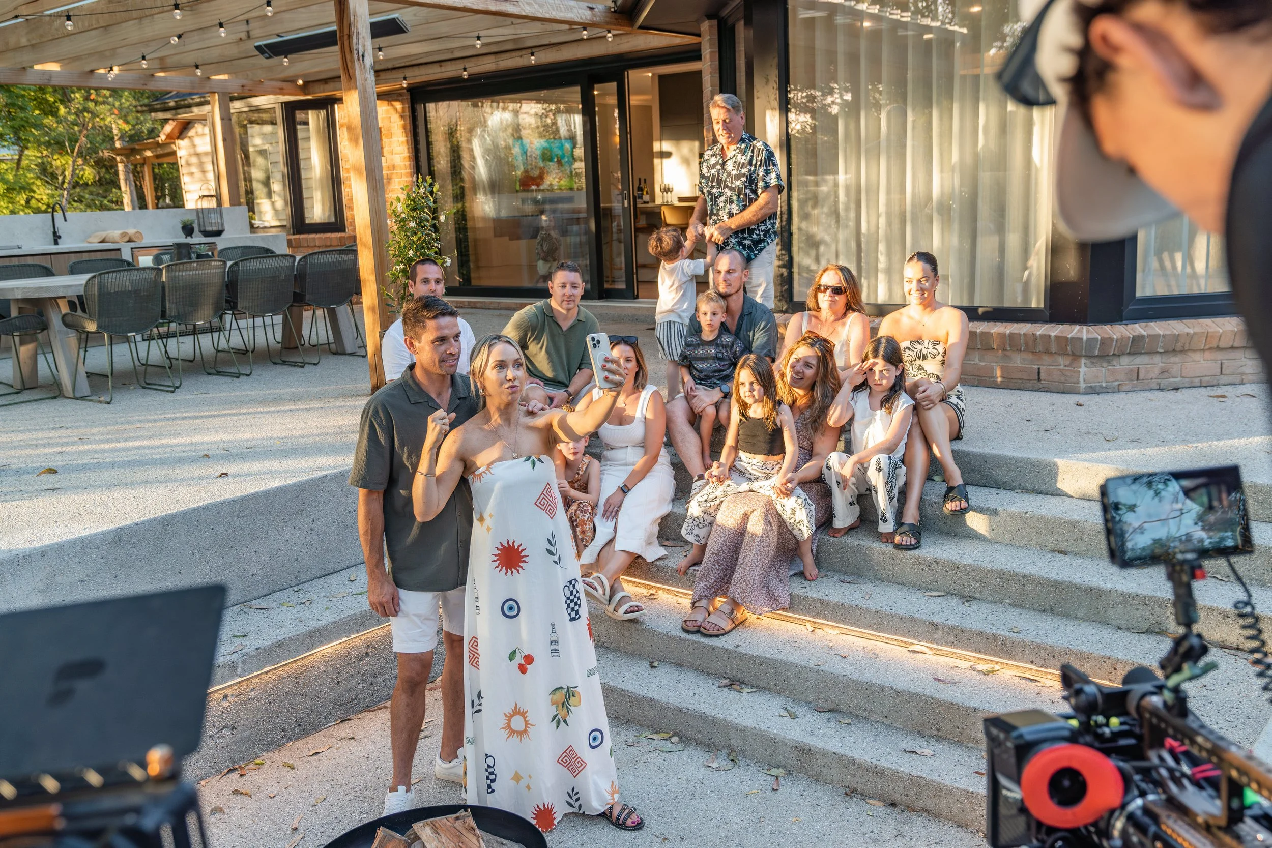 Rachel and Ryan and their families on the last day of filming their TV show Holiday Home Makeover with Rachel & Ryan, The R&R Design Co.