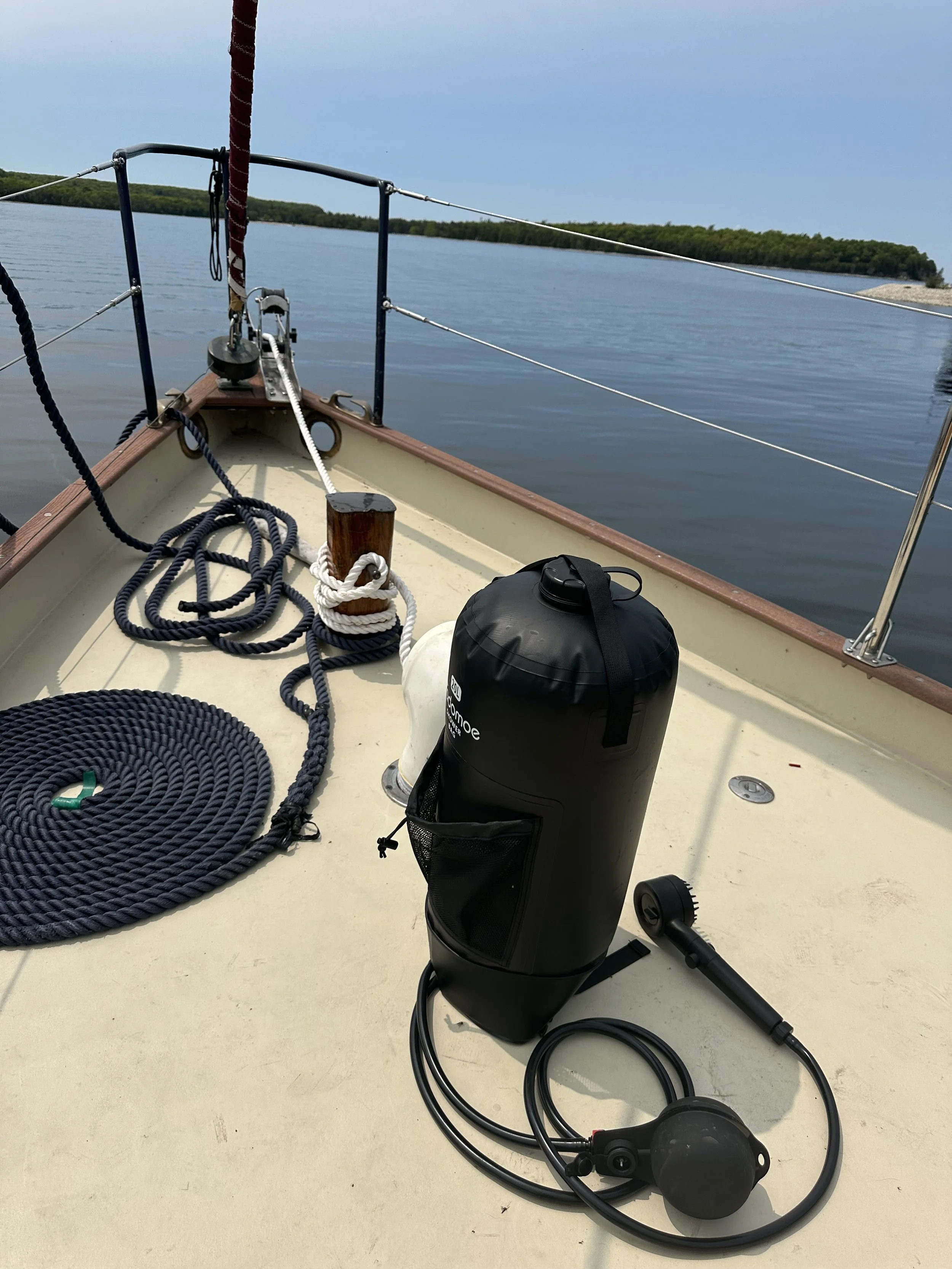 Solar shower on deck