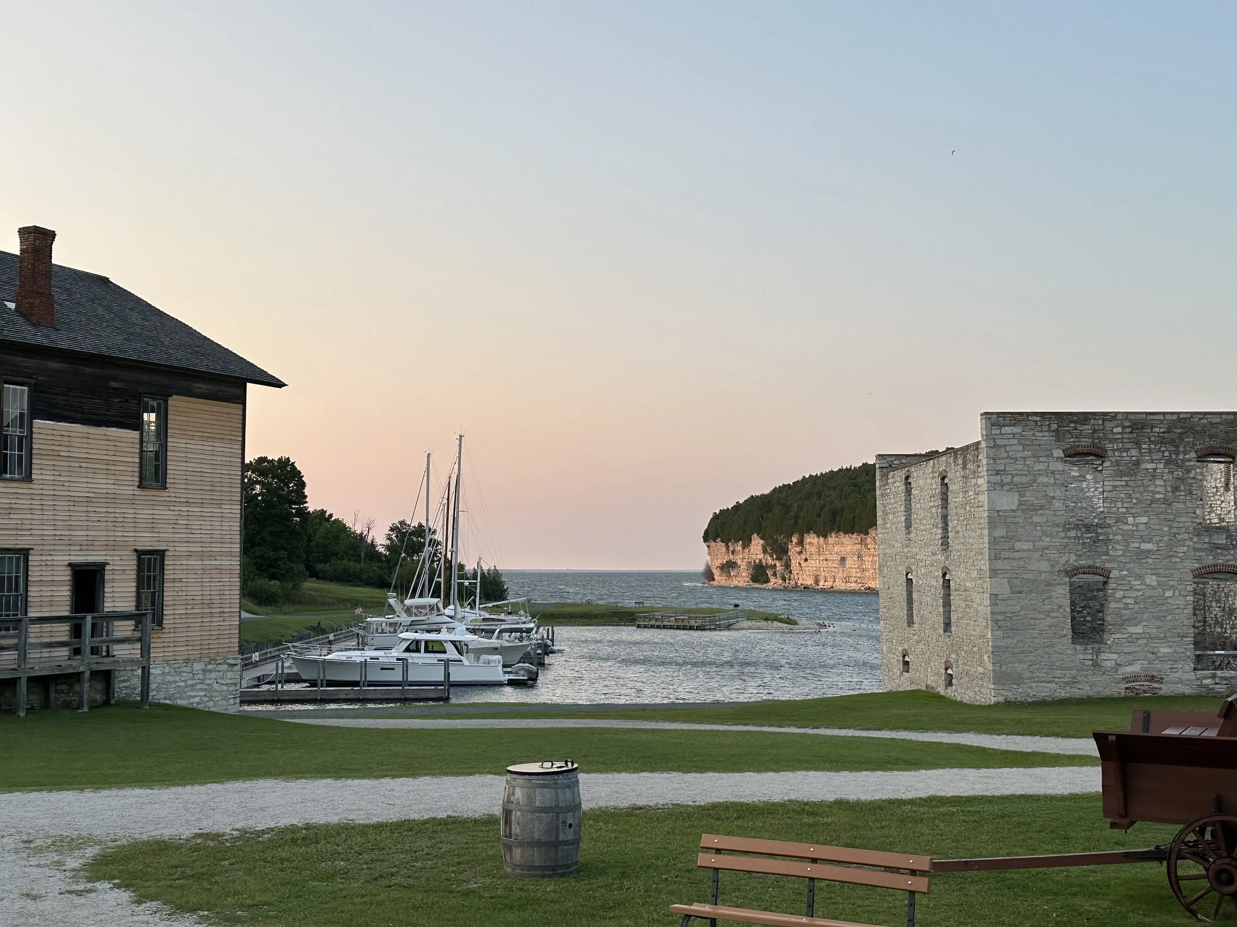 Fayette at sunset with a full marina