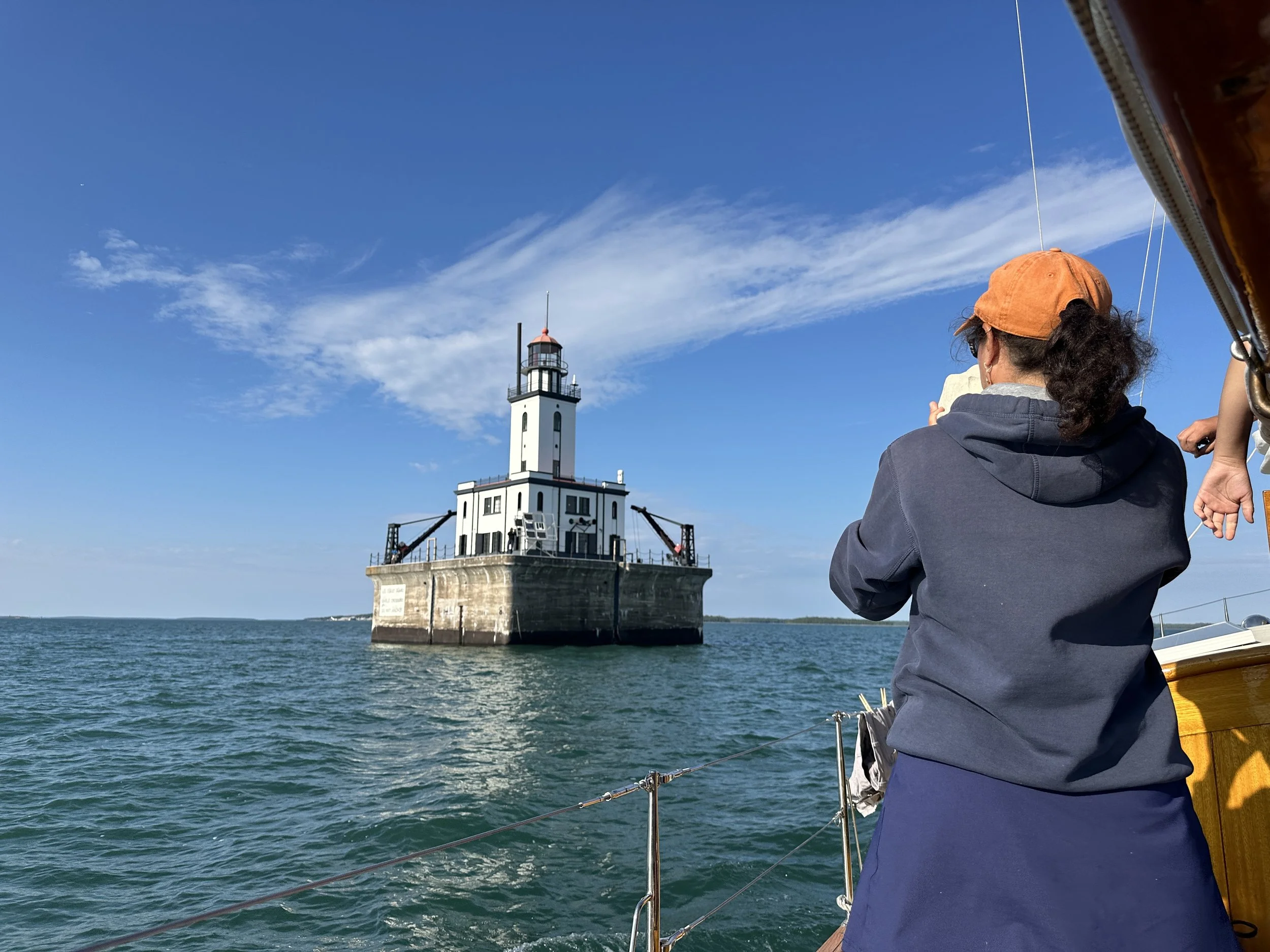Sounding the conch on our way past