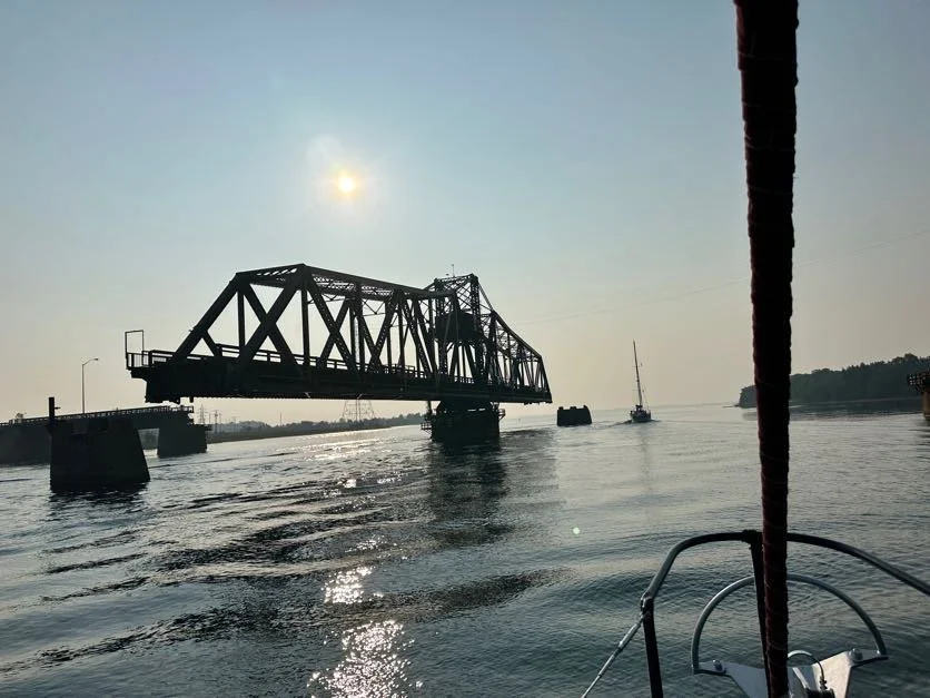 Approaching the open swing bridge