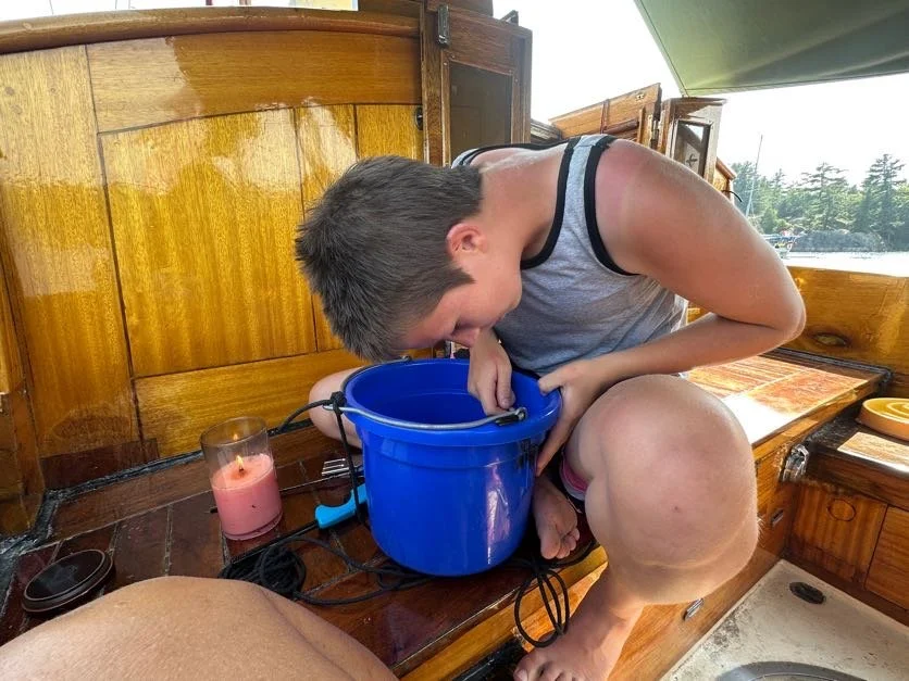 Cory fixed a crack in our bucket