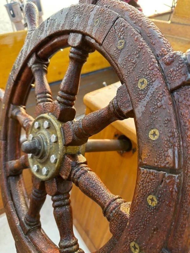 Artsy shot of our wheel in the morning dew