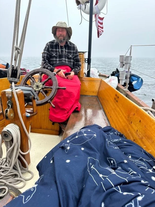 Captain and I enjoying a cool foggy morning