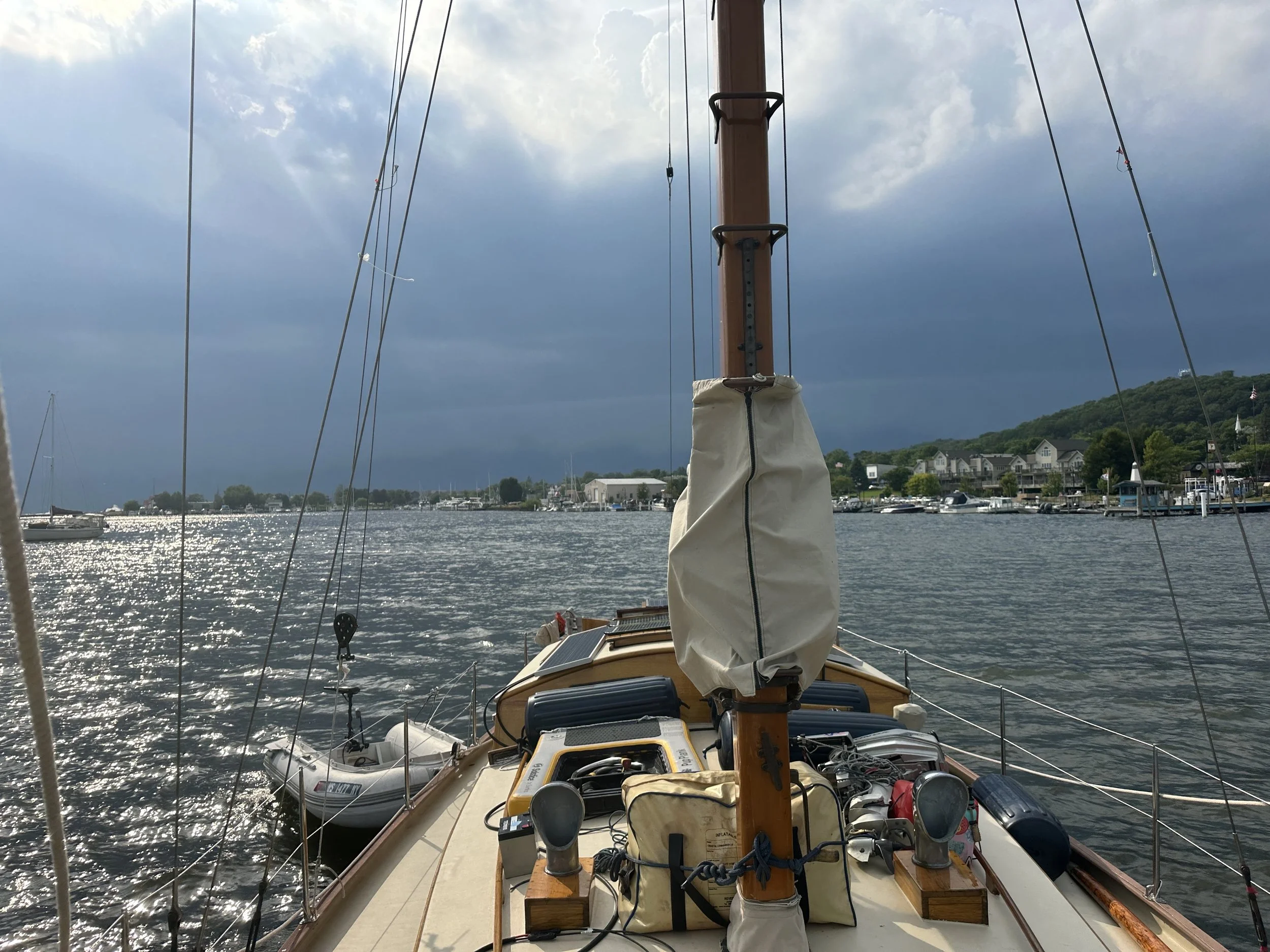 View of dark clouds coming in